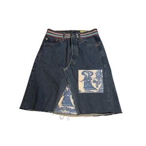 Queen Bea Studio Upcycled Levi's Denim Skirt Patchwork Raw Hem Unique